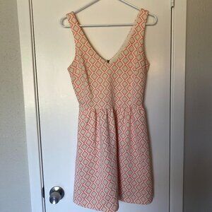 DILLARD'S DRESSES | Cream and Coral Patterned Knee-Length Dress